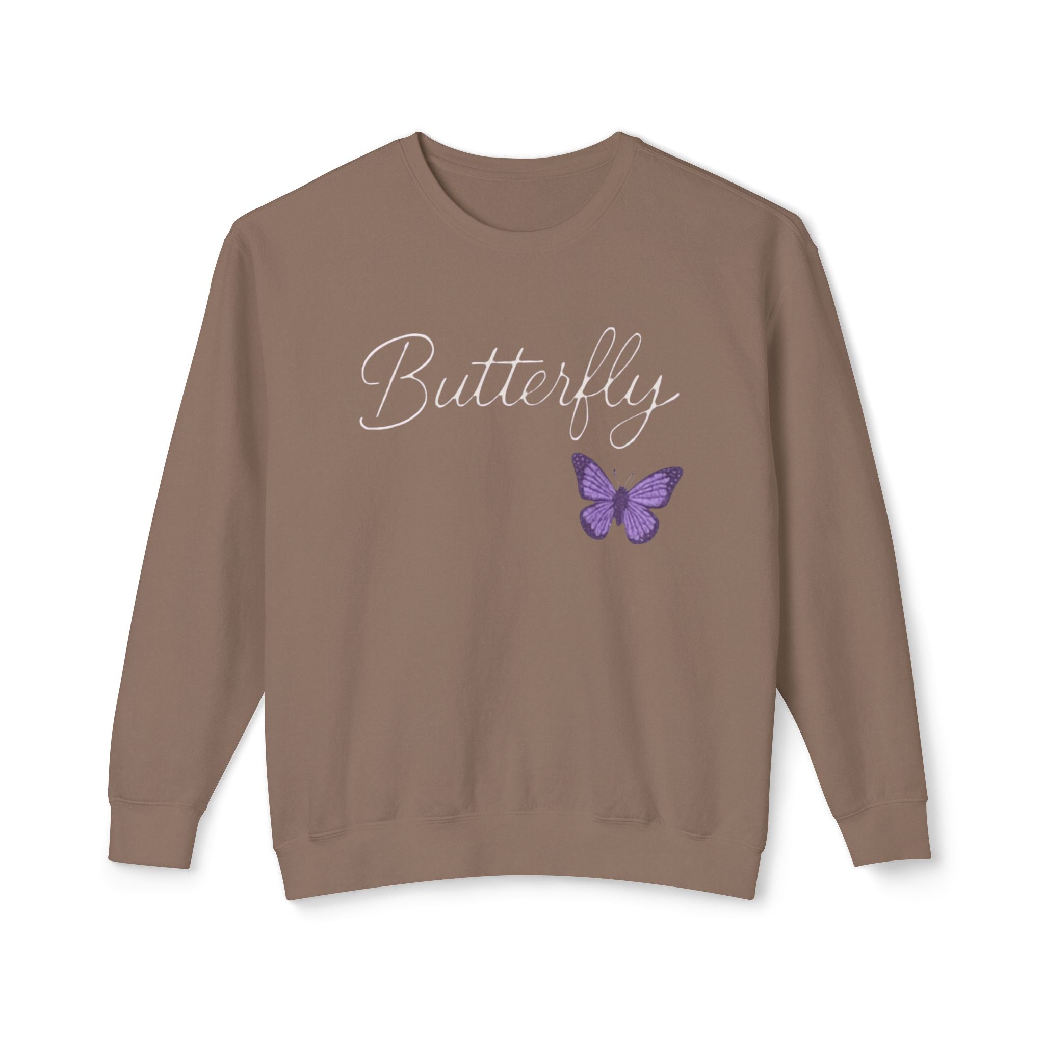Butterfly Script Crewneck Sweatshirt — Purple Butterfly Graphic