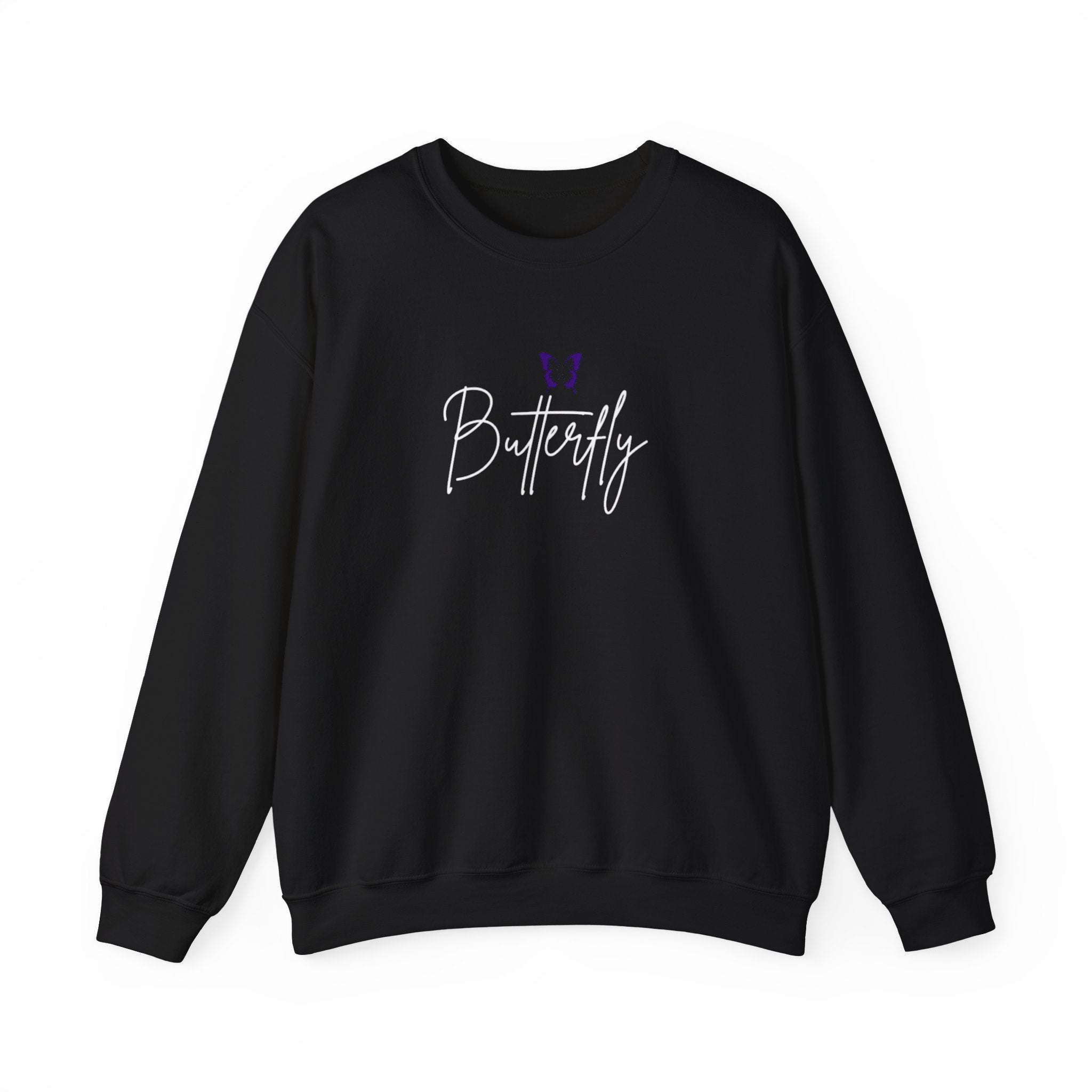 Butterfly Script Crewneck Sweatshirt — Purple Butterfly Graphic