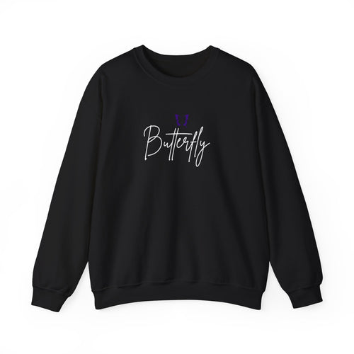 Butterfly Script Crewneck Sweatshirt — Purple Butterfly Graphic