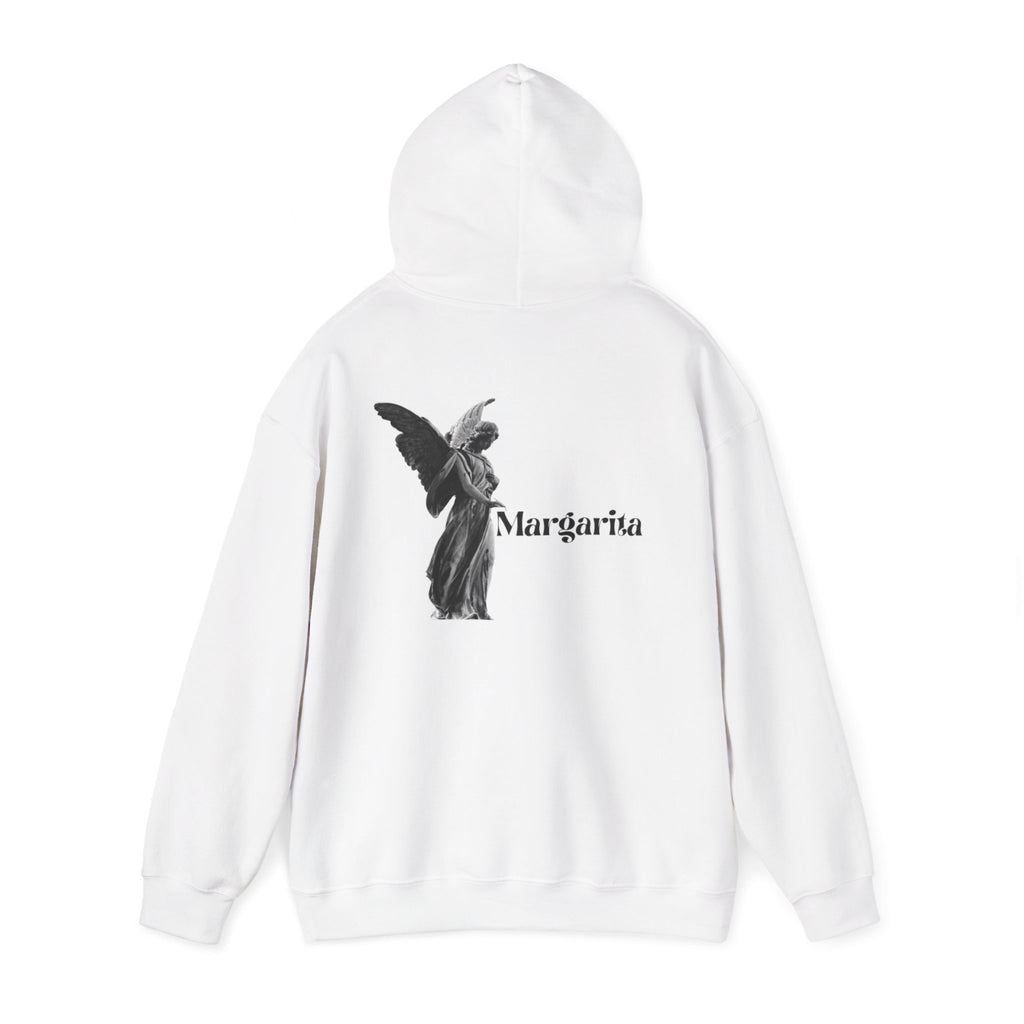 Margarita Angel Hoodie — Minimalist Gothic Script Pullover
