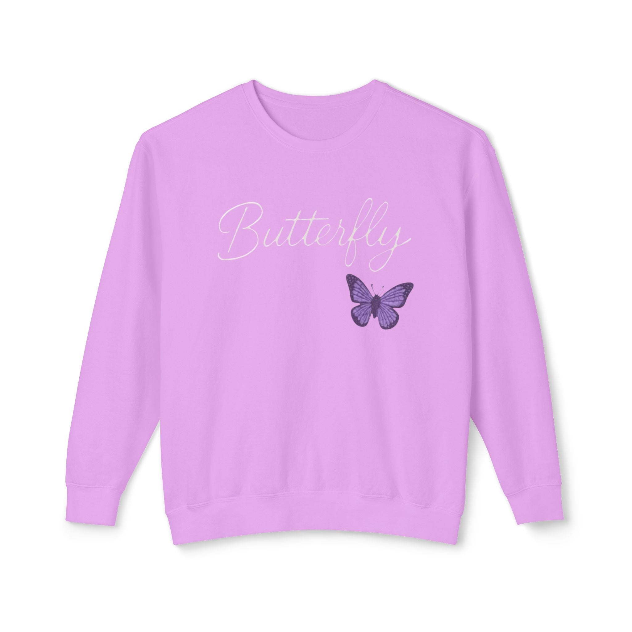 Butterfly Script Crewneck Sweatshirt — Purple Butterfly Graphic