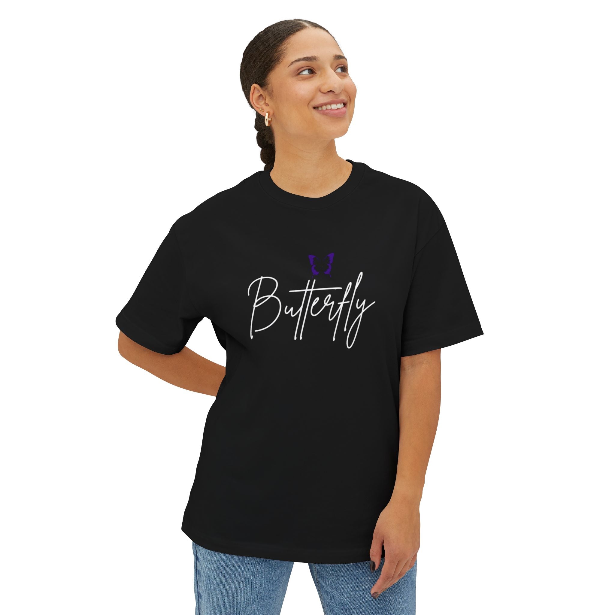 Butterfly Oversized Tee — Purple Butterfly Graphic Boxy T‑Shirt