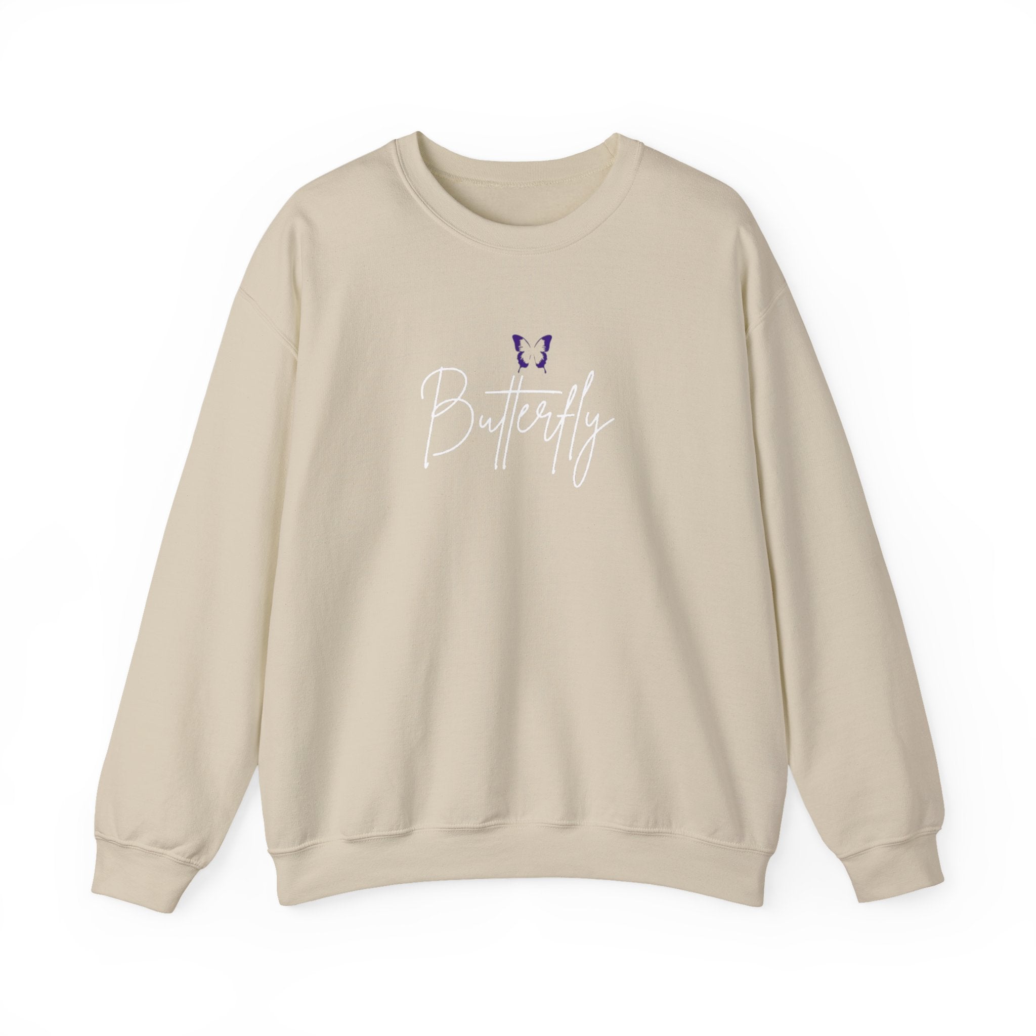 Butterfly Script Crewneck Sweatshirt — Purple Butterfly Graphic